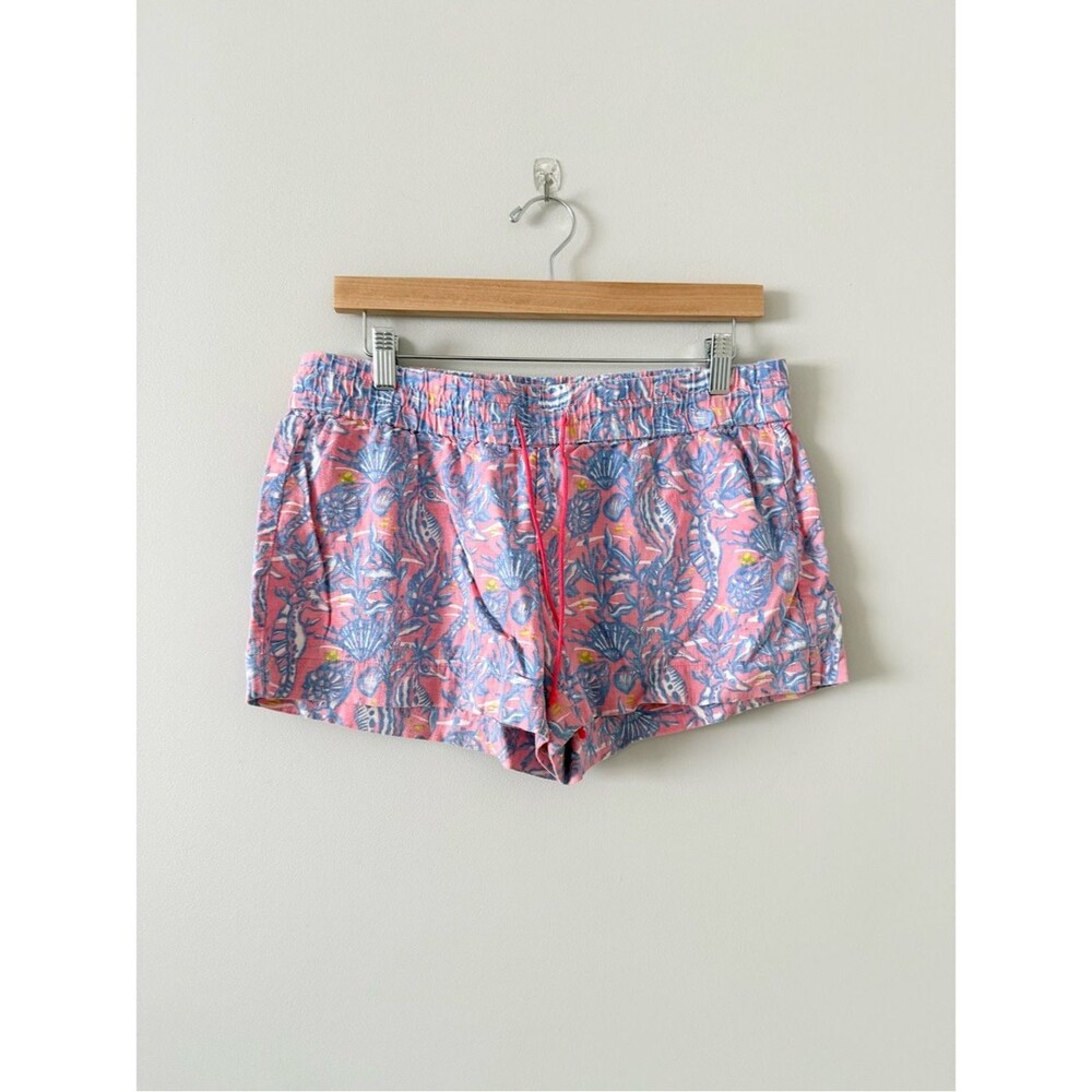 Vineyard Vines Pink Floral Print Cotton Linen Blend Drawstring Shorts Size S